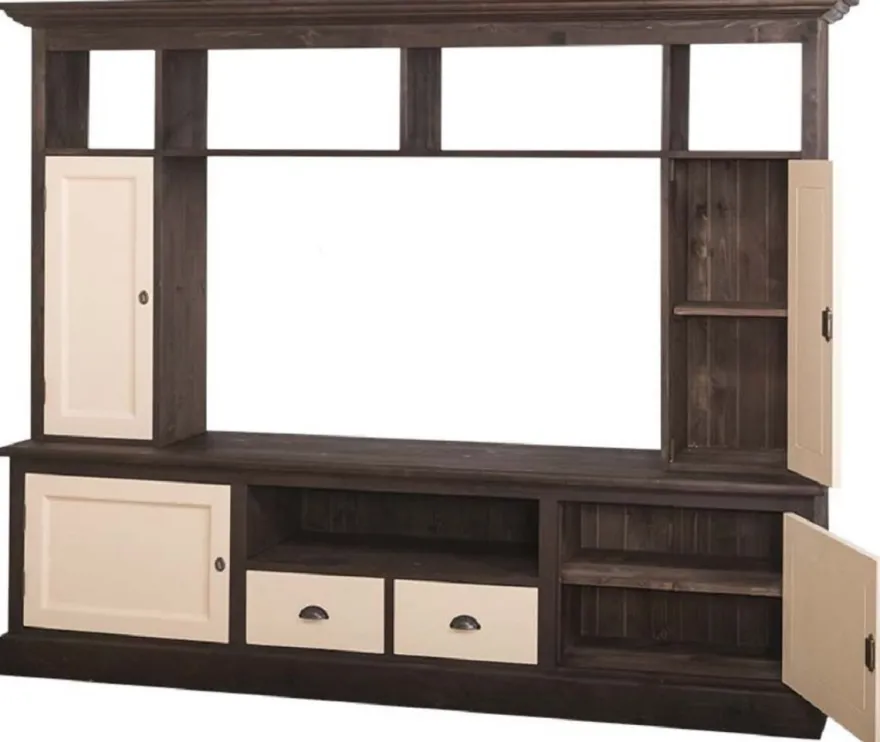 Casa Padrino Landhausstil Fernsehschrank Dunkelbraun / Beige 207 x 46 x H. 166 cm - Massivholz TV Schrank - Wohnzimmerschrank - Landhausstil Wohnzimmermöbel