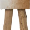 Casa Padrino Landhausstil Fellhocker Braun / Weiß / Naturfarben 30 x 30 x H. 45 cm - Sitzhocker mit Massivholz Beinen