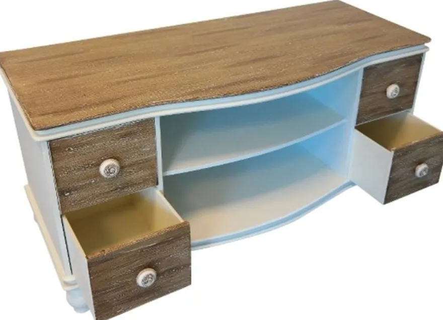 Casa Padrino Landhausstil Fernsehschrank TV-Kommode in Weiß und Braun 90 x 40 x H. 45 cm - Handgefertigter Wohnzimmer TV Schrank
