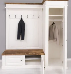 Casa Padrino Landhausstil Garderobenschrank Weiß / Braun 205 x 65 x H. 210 cm - Massivholz Garderobe - Flur Schrank - Garderoben Möbel - Massivholz Möbel - Landhausstil Möbel