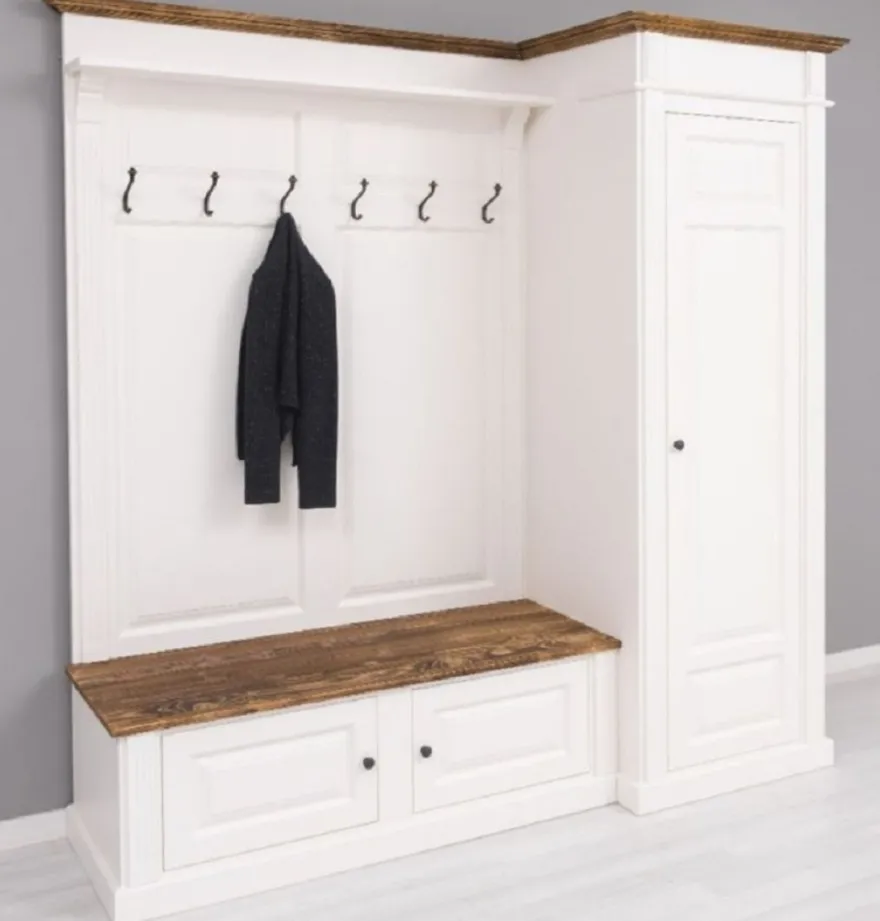 Casa Padrino Landhausstil Garderobenschrank Weiß / Braun 205 x 65 x H. 210 cm - Massivholz Garderobe - Flur Schrank - Garderoben Möbel - Massivholz Möbel - Landhausstil Möbel