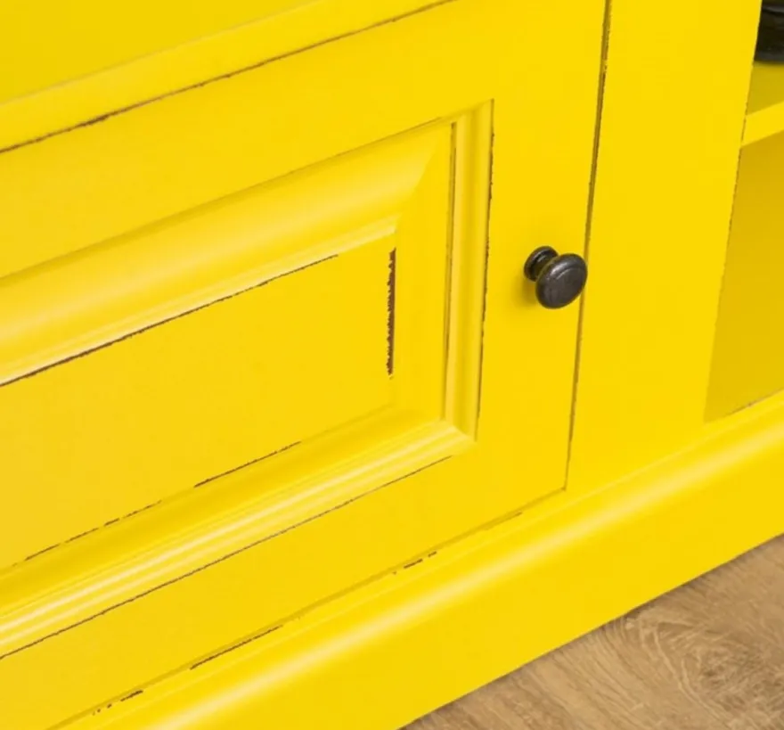 Casa Padrino Landhausstil Garderobe Antik Gelb 180 x 41 x H. 210 cm - Massivholz Garderobenschrank mit Spiegel - Landhausstil Garderobenmöbel