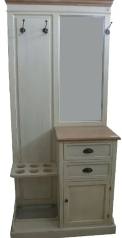 Casa Padrino Landhausstil Garderobe Antik Weiß / Naturfarben 93 x 43 x H. 200 cm mit Spiegel und Schirmständern
