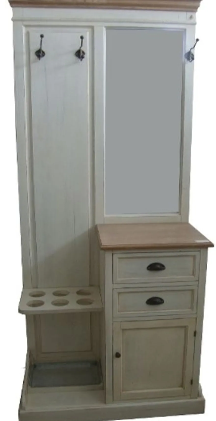 Casa Padrino Landhausstil Garderobe Antik Weiß / Naturfarben 93 x 43 x H. 200 cm mit Spiegel und Schirmständern