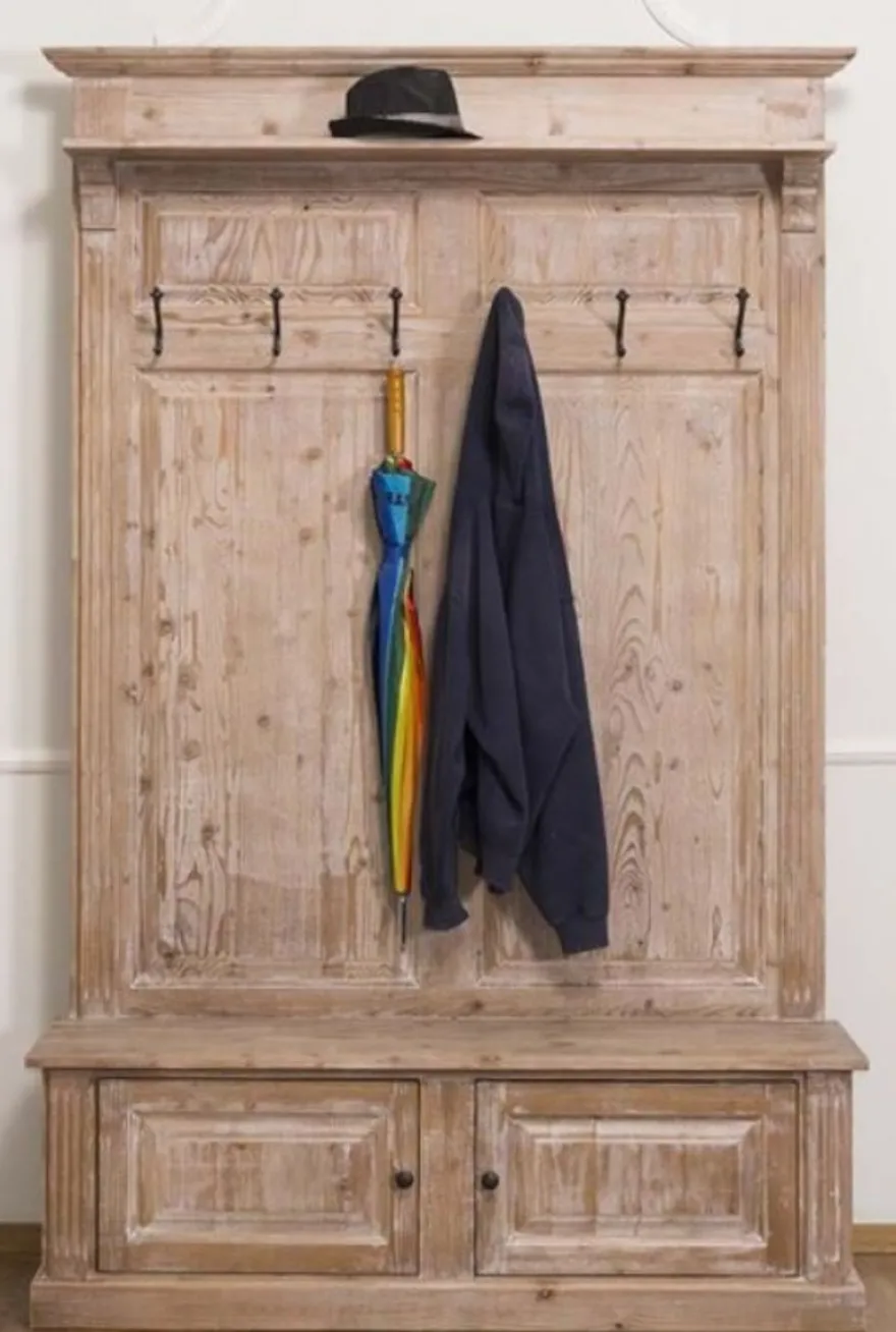 Casa Padrino Landhausstil Garderobe Naturfarben 140 x 41 x H. 210 cm - Massivholz Garderobenschrank - Landhausstil Garderoben Möbel