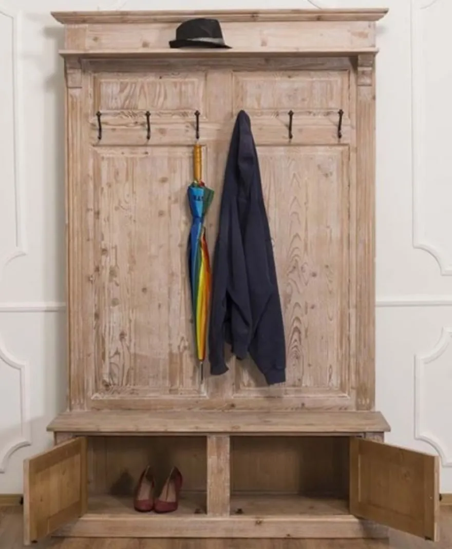 Casa Padrino Landhausstil Garderobe Naturfarben 140 x 41 x H. 210 cm - Massivholz Garderobenschrank - Landhausstil Garderoben Möbel