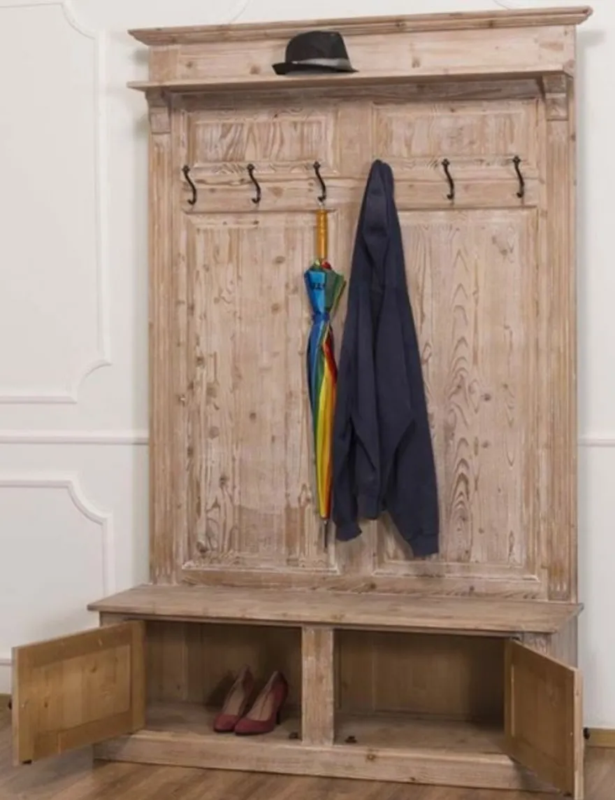 Casa Padrino Landhausstil Garderobe Naturfarben 140 x 41 x H. 210 cm - Massivholz Garderobenschrank - Landhausstil Garderoben Möbel