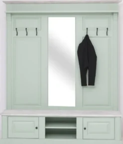 Casa Padrino Landhausstil Garderobe Mintgrün / Grau 180 x 41 x H. 210 cm - Massivholz Garderobenschrank mit Spiegel - Massivholz Garderobenmöbel - Landhausstil Garderobenmöbel
