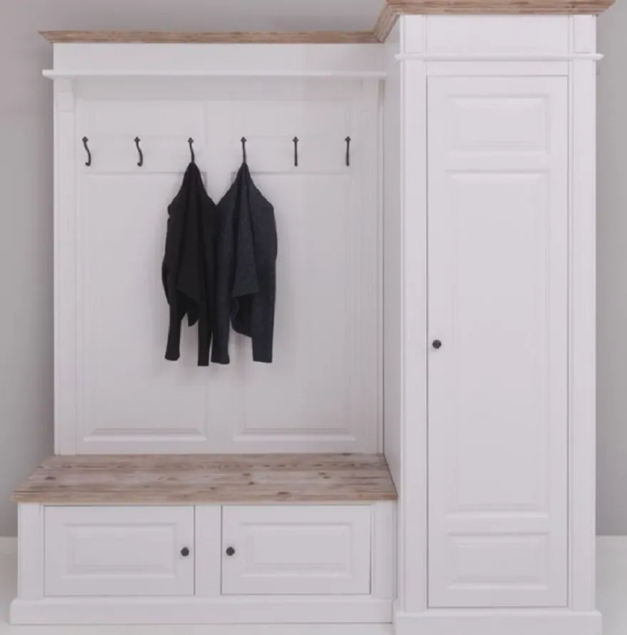 Casa Padrino Landhausstil Garderobenschrank Weiß / Naturfarben 205 x 65 x H. 210 cm - Massivholz Garderobe - Flur Schrank - Flurmöbel - Garderoben Möbel - Massivholz Möbel - Landhausstil Möbel