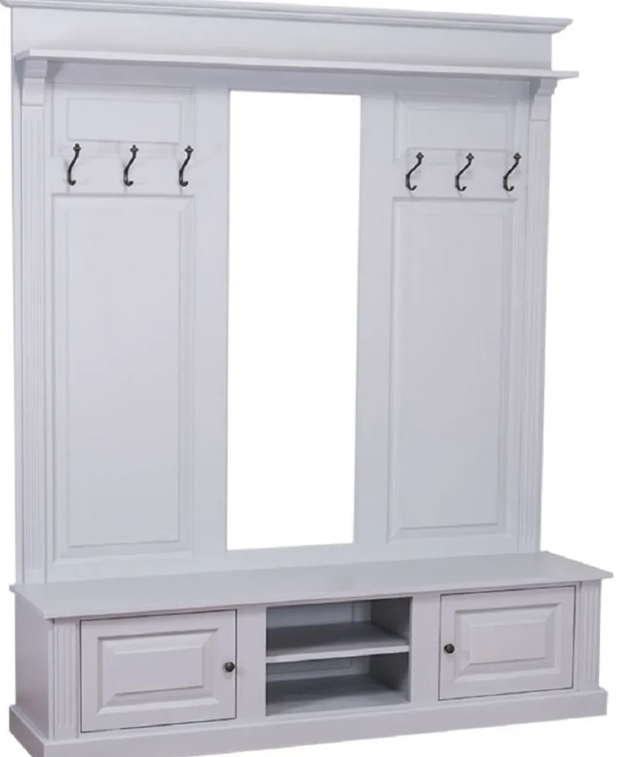 Casa Padrino Landhausstil Garderobe Grau 180 x 41 x H. 210 cm - Massivholz Garderobenschrank mit Spiegel - Landhausstil Garderobenmöbel
