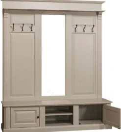 Casa Padrino Landhausstil Garderobe Oliv 180 x 41 x H. 210 cm - Massivholz Garderobenschrank mit Spiegel - Landhausstil Garderobenmöbel