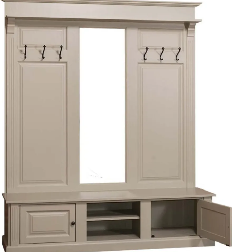 Casa Padrino Landhausstil Garderobe Oliv 180 x 41 x H. 210 cm - Massivholz Garderobenschrank mit Spiegel - Landhausstil Garderobenmöbel