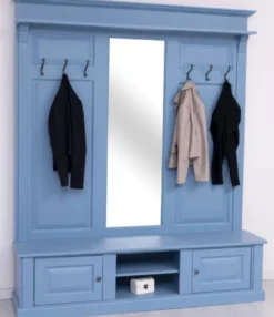 Casa Padrino Landhausstil Garderobe Hellblau 180 x 41 x H. 210 cm - Massivholz Garderobenschrank mit Spiegel - Massivholz Garderobenmöbel - Landhausstil Garderobenmöbel