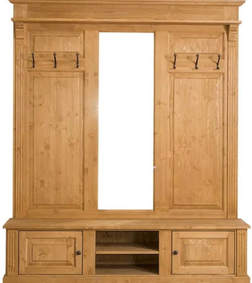 Casa Padrino Landhausstil Garderobe Naturfarben 180 x 41 x H. 210 cm - Massivholz Garderobenschrank mit Spiegel - Landhausstil Garderobenmöbel