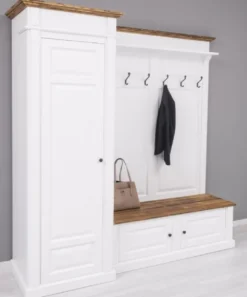 Casa Padrino Landhausstil Garderobenschrank Weiß / Braun 205 x 65 x H. 210 cm - Massivholz Garderobe - Flur Schrank - Flurmöbel - Garderoben Möbel - Massivholz Möbel - Landhausstil Möbel