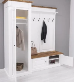 Casa Padrino Landhausstil Garderobenschrank Weiß / Braun 205 x 65 x H. 210 cm - Massivholz Garderobe - Flur Schrank - Flurmöbel - Garderoben Möbel - Massivholz Möbel - Landhausstil Möbel