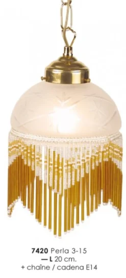 Casa Padrino Landhausstil Hängeleuchte mit Glasfransen, Creme und Gold, Durchmesser 20 cm, 1x E14