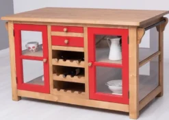 Casa Padrino Landhausstil Kücheninsel Naturfarben / Rot 150 x 90 x H. 90 cm - Massivholz Küchenschrank - Landhausstil Massivholz Küchen Möbel - Massivholz Esszimmer Möbel im Landhausstil