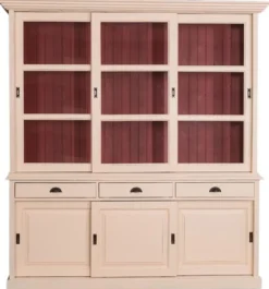 Casa Padrino Landhausstil Küchenschrank Antik Cremefarben / Rot 206 x 53 x H. 219 cm - 2 Teiliger Küchenschrank mit 6 Schiebetüren und 3 Schubladen
