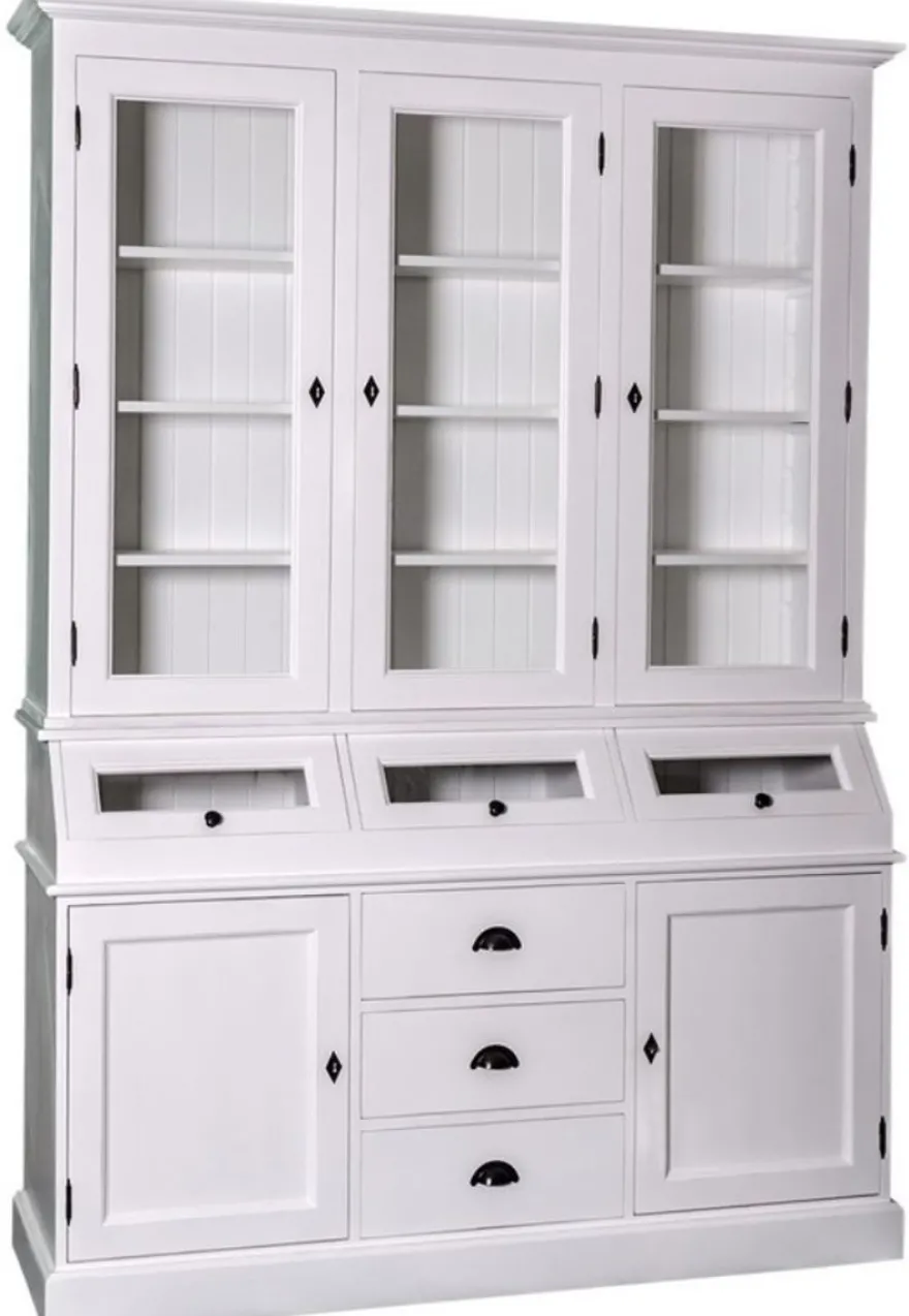 Casa Padrino Landhausstil Küchenschrank / Buffetschrank Weiß 163 x 50 x H. 226 cm - Landhausstil Möbel