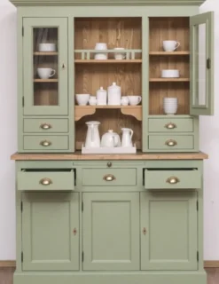 Casa Padrino Landhausstil Küchenschrank Grün / Braun 137 x 50 x H. 197 cm - 2 Teiliger Küchenschrank mit 5 Türen und 7 Schubladen - Landhausstil Küchenmöbel