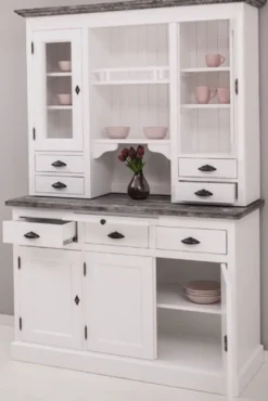 Casa Padrino Landhausstil Küchenschrank Weiß / Dunkelgrau 138 x 50 x H. 197 cm - 2 Teiliger Küchenschrank mit 5 Türen und 7 Schubladen - Landhausstil Küchenmöbel