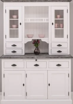 Casa Padrino Landhausstil Küchenschrank Weiß / Dunkelgrau 138 x 50 x H. 197 cm - 2 Teiliger Küchenschrank mit 5 Türen und 7 Schubladen - Landhausstil Küchenmöbel