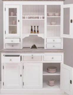Casa Padrino Landhausstil Küchenschrank Weiß / Grau 138 x 50 x H. 197 cm - 2 Teiliger Küchenschrank mit 5 Türen und 7 Schubladen - Landhausstil Küchenmöbel