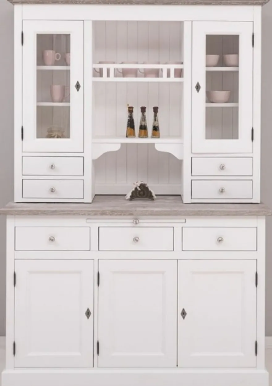 Casa Padrino Landhausstil Küchenschrank Weiß / Grau 138 x 50 x H. 197 cm - 2 Teiliger Küchenschrank mit 5 Türen und 7 Schubladen - Landhausstil Küchenmöbel