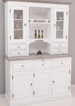 Casa Padrino Landhausstil Küchenschrank Weiß / Grau 138 x 50 x H. 197 cm - 2 Teiliger Küchenschrank mit 5 Türen und 7 Schubladen - Landhausstil Küchenmöbel