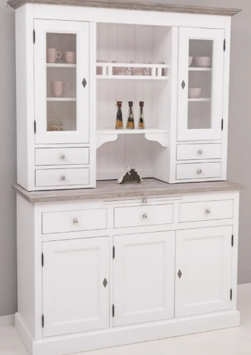 Casa Padrino Landhausstil Küchenschrank Weiß / Grau 138 x 50 x H. 197 cm - 2 Teiliger Küchenschrank mit 5 Türen und 7 Schubladen - Landhausstil Küchenmöbel