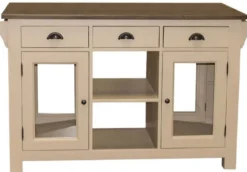 Casa Padrino Landhausstil Kücheninsel Beige / Dunkelbraun 135 x 65 x H. 90 cm - Massivholz Esszimmerschrank - Landhausstil Massivholz Küchen Möbel - Esszimmer Möbel im Landhausstil