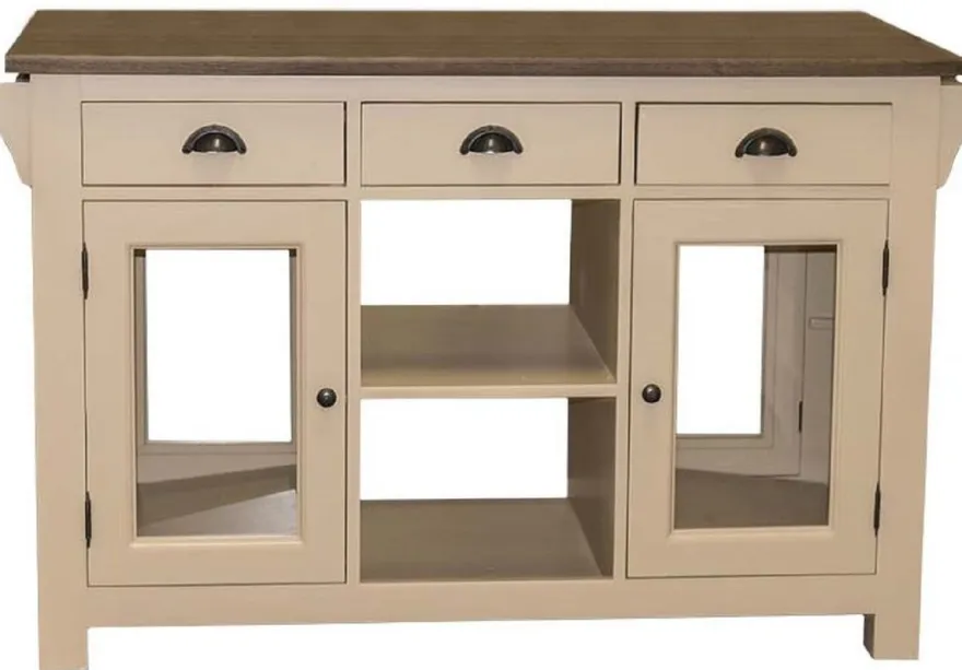 Casa Padrino Landhausstil Kücheninsel Beige / Dunkelbraun 135 x 65 x H. 90 cm - Massivholz Esszimmerschrank - Landhausstil Massivholz Küchen Möbel - Esszimmer Möbel im Landhausstil