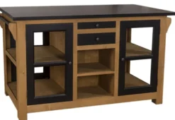 Casa Padrino Landhausstil Küchenschrank mit Arbeitsplatte Naturfarben / Schwarz 150 x 90 x H. 90 cm