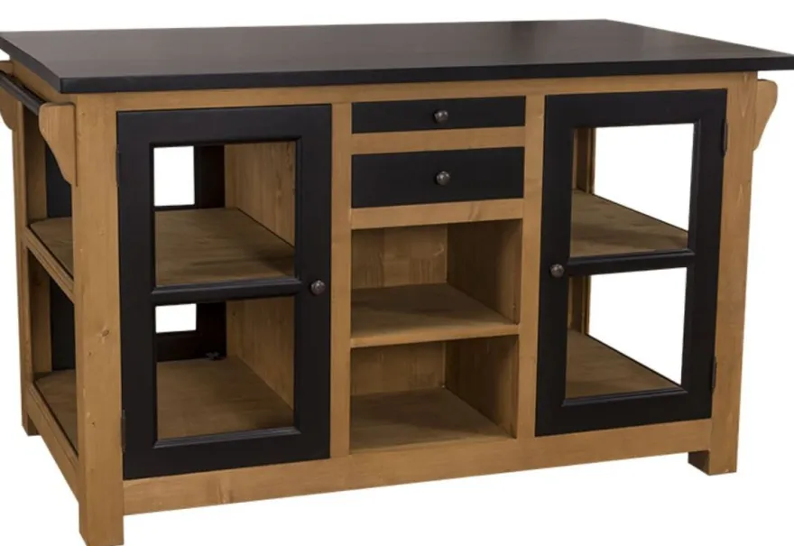 Casa Padrino Landhausstil Küchenschrank mit Arbeitsplatte Naturfarben / Schwarz 150 x 90 x H. 90 cm
