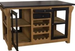 Casa Padrino Landhausstil Küchenschrank mit Arbeitsplatte Naturfarben / Schwarz 150 x 90 x H. 90 cm