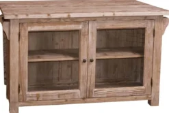 Casa Padrino Landhausstil Kücheninsel Naturfarben 135 x 85 x H. 80 cm - Landhausstil Küchenschrank mit 2 Glastüren