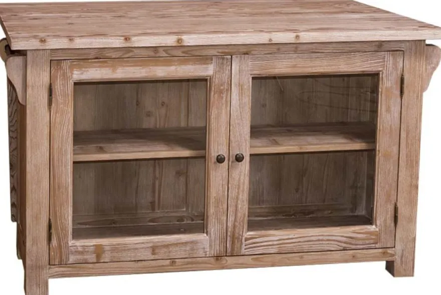 Casa Padrino Landhausstil Kücheninsel Naturfarben 135 x 85 x H. 80 cm - Landhausstil Küchenschrank mit 2 Glastüren
