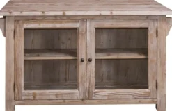 Casa Padrino Landhausstil Kücheninsel Naturfarben 135 x 85 x H. 80 cm - Landhausstil Küchenschrank mit 2 Glastüren