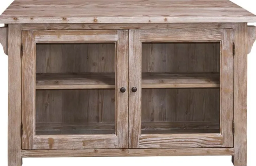 Casa Padrino Landhausstil Kücheninsel Naturfarben 135 x 85 x H. 80 cm - Landhausstil Küchenschrank mit 2 Glastüren