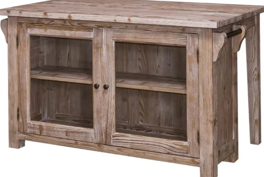 Casa Padrino Landhausstil Kücheninsel Naturfarben 135 x 85 x H. 80 cm - Landhausstil Küchenschrank mit 2 Glastüren