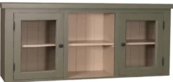 Casa Padrino Landhausstil Küchenhängeschrank Grün / Beige 156 x 31 x H. 65 cm - Landhausstil Küchenschrank mit 2 Glastüren