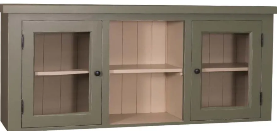 Casa Padrino Landhausstil Küchenhängeschrank Grün / Beige 156 x 31 x H. 65 cm - Landhausstil Küchenschrank mit 2 Glastüren
