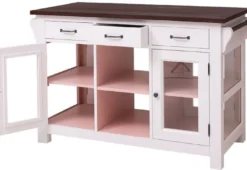Casa Padrino Landhausstil Kücheninsel Hellgrau / Rosa / Dunkelbraun 135 x 65 x H. 90 cm - Massivholz Esszimmerschrank - Landhausstil Massivholz Küchen Möbel - Esszimmer Möbel im Landhausstil