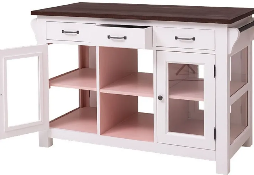 Casa Padrino Landhausstil Kücheninsel Hellgrau / Rosa / Dunkelbraun 135 x 65 x H. 90 cm - Massivholz Esszimmerschrank - Landhausstil Massivholz Küchen Möbel - Esszimmer Möbel im Landhausstil