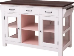 Casa Padrino Landhausstil Kücheninsel Hellgrau / Rosa / Dunkelbraun 135 x 65 x H. 90 cm - Massivholz Esszimmerschrank - Landhausstil Massivholz Küchen Möbel - Esszimmer Möbel im Landhausstil