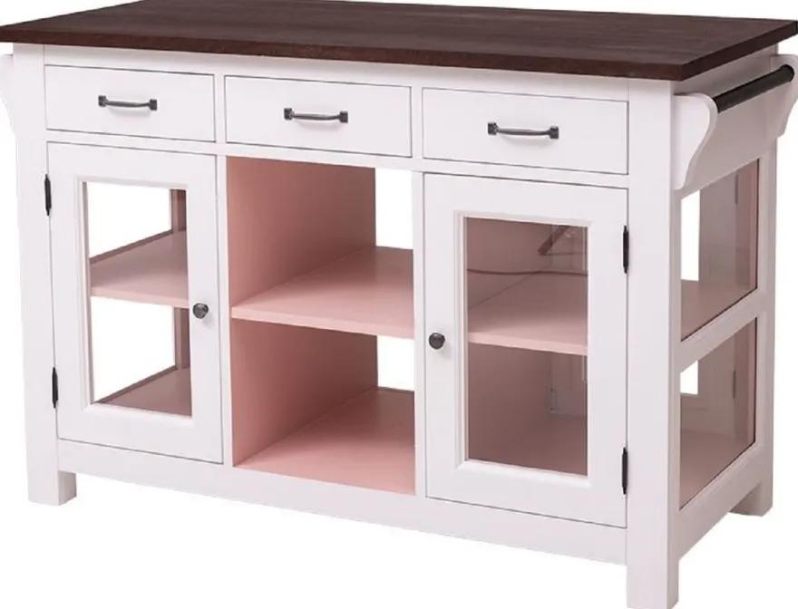 Casa Padrino Landhausstil Kücheninsel Hellgrau / Rosa / Dunkelbraun 135 x 65 x H. 90 cm - Massivholz Esszimmerschrank - Landhausstil Massivholz Küchen Möbel - Esszimmer Möbel im Landhausstil