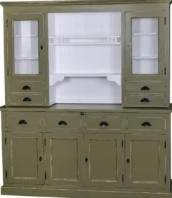 Casa Padrino Landhausstil Küchenschrank Antik Grün / Weiß 179 x 50 x H. 197 cm - 2 Teiliger Shabby Chic Küchenschrank mit 6 Türen und 8 Schubladen