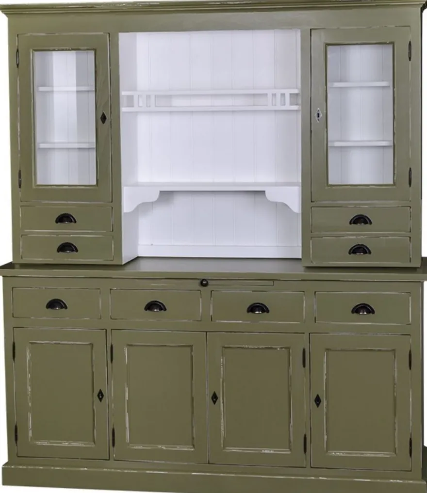Casa Padrino Landhausstil Küchenschrank Antik Grün / Weiß 179 x 50 x H. 197 cm - 2 Teiliger Shabby Chic Küchenschrank mit 6 Türen und 8 Schubladen