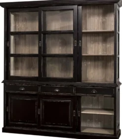 Casa Padrino Landhausstil Küchenschrank Antik Schwarz / Braun 206 x 53 x H. 219 cm - 2 Teiliger Küchenschrank mit 6 Schiebetüren und 3 Schubladen